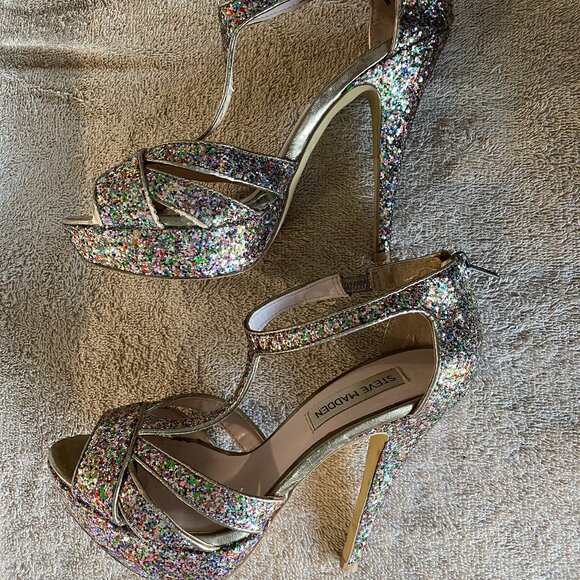 Steve Madden “Emele” Multi-Glitter Platform Heels | Size 7M | Sparkly Strappy - Picture 5 of 6